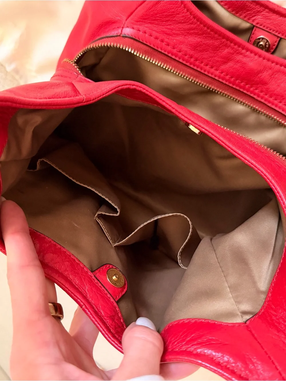 Coach Red Pebbled Leather Hobo with Gold-Tone Hardware